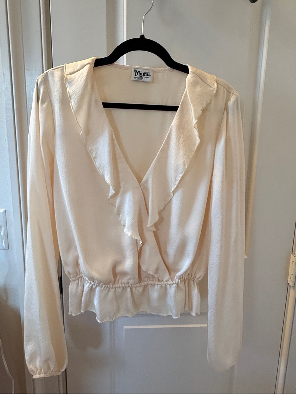 Show Me Your MuMu Cream Ruffle Wrap Blouse